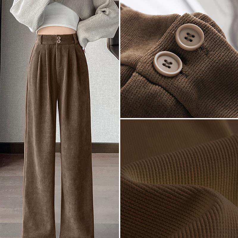 阔腿裤女春秋2026新款高腰直筒秋冬季加绒休闲灰色西装灯芯绒裤子
