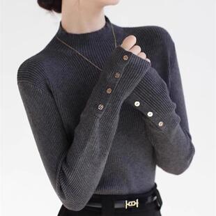 深灰色半高领针织打底衫女秋冬内搭可外穿高级感上衣洋气修身毛衣