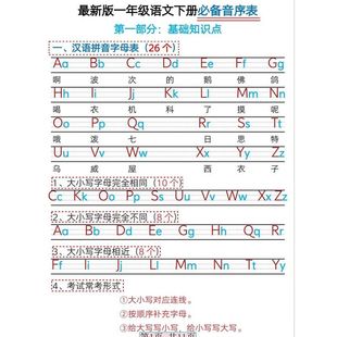 一年级下册音序表音序题型练习汉语拼音字母知识点小学儿童练习册
