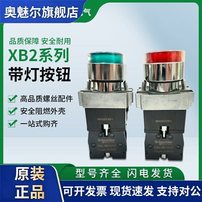 正品施耐德带灯自复位按钮开关XB2BW33B1C绿24V常开XB2BW34M1C红