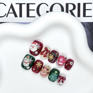 豆豆甲手工穿戴甲甲片 圣诞美甲雪人麋鹿雪花可爱短款 圣诞狂欢