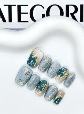 【小兰花】清新蓝色猫眼纯手绘花花气质温柔显白短款纯手工穿戴