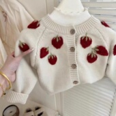 时髦外套小女孩秋装 宝宝秋装 毛衣潮 女童立体草莓针织开衫 2025新款
