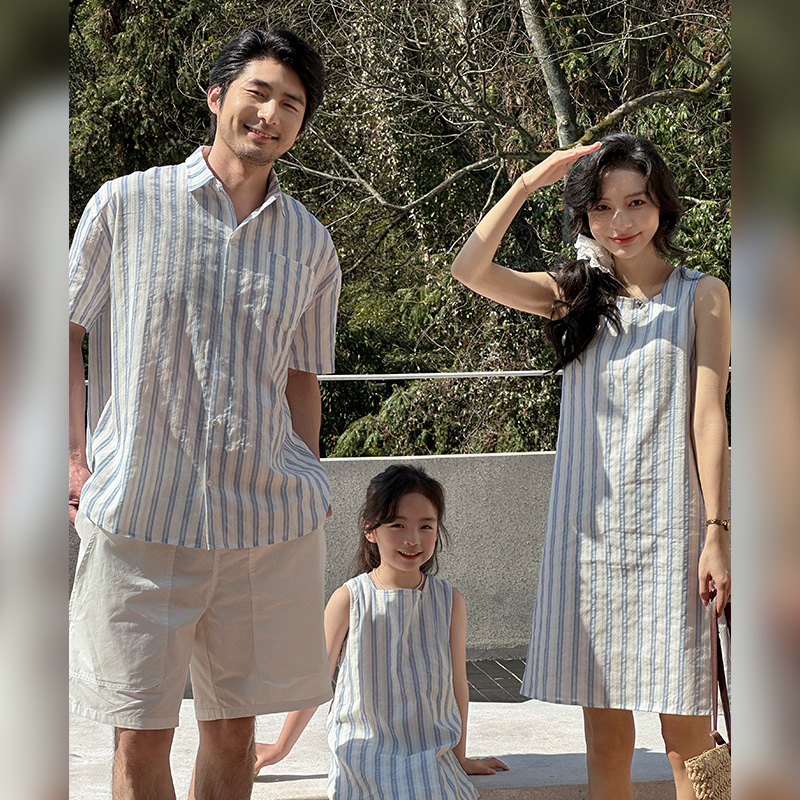 亲子装夏季薄款条纹衬衫连衣裙