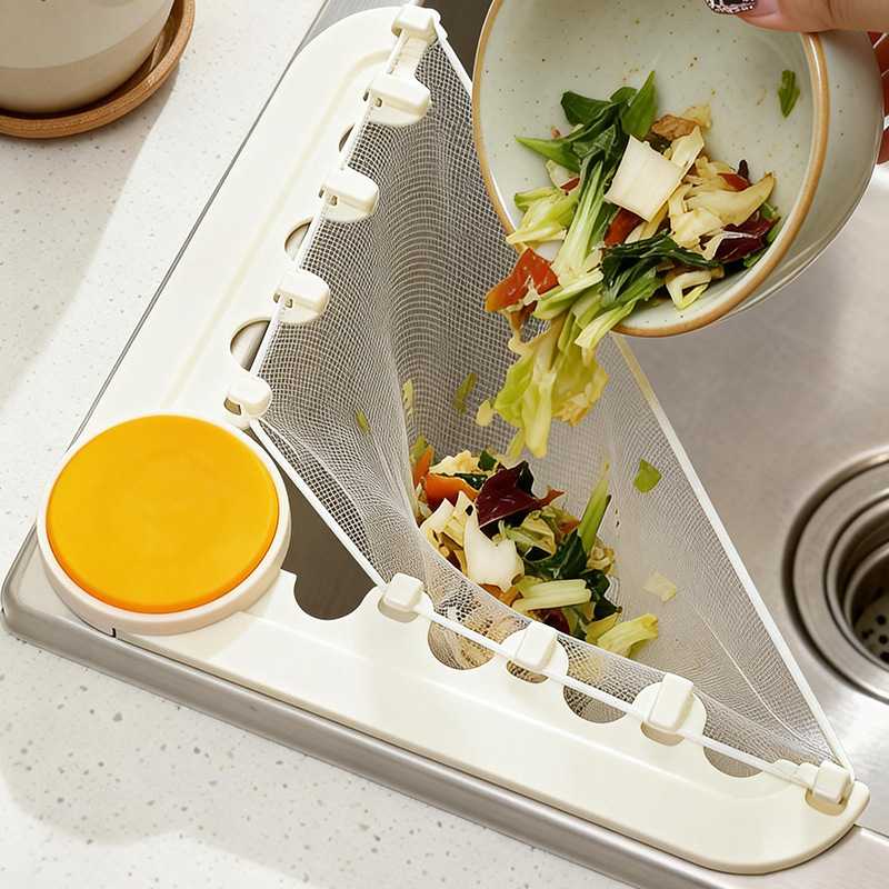 奶油水槽过滤网架厨房食物饭菜茶叶残渣防堵洗碗池可折叠三角沥水