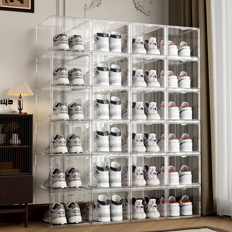 透明鞋盒塑料磁吸家用亚克力球鞋收纳盒宿舍防尘鞋子鞋架折叠鞋柜