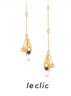 leclic HAND-Heart爱心系列紫红色刚玉耳线可爱比心新款原创设计