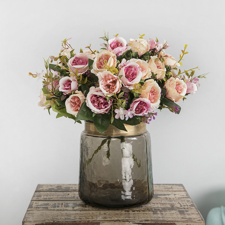 欧式工艺复古假花摆件 客厅家居装饰仿真花束 仿真玛利亚玫瑰