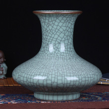 景德镇陶瓷工艺品 精致仿古开片扁瓶陶瓷花瓶 古典家居摆件摆设