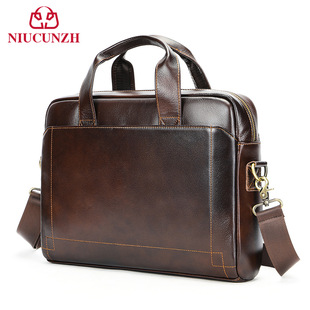 男士真皮手提包咖啡色头层牛皮公事包大容量真皮手提电脑包公务包