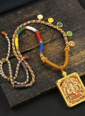 守护神唐卡本命佛文殊菩萨项链十二生肖吊坠双面立体佛牌五台山