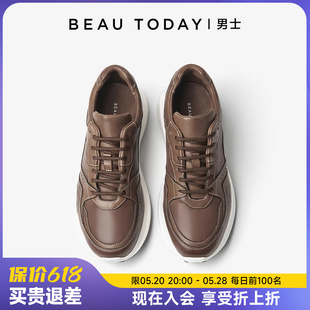 厚底增高老爹鞋 板鞋 男款 BeauToday商务休闲皮鞋 真皮系带软底