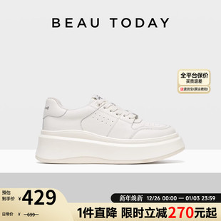 真皮休闲鞋 男高级感增高小白鞋 」BeauToday厚底老爹鞋 「男女同款