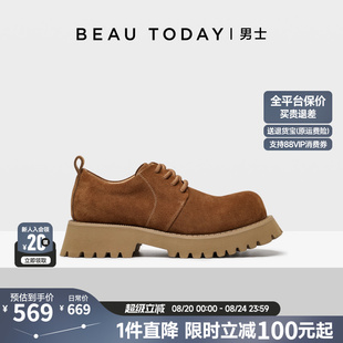 男增高休闲皮鞋 BeauToday厚底德比鞋 男真皮高级感英伦风圆头