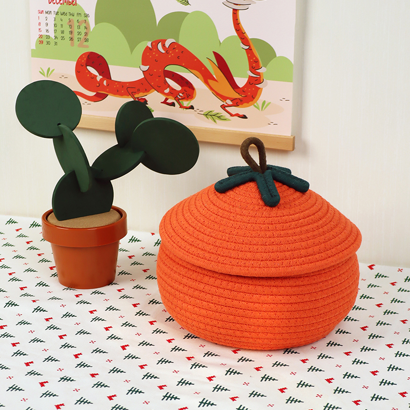 南瓜棉线收纳筐玩具零食储物篮桌面玄关带盖置物筐大容量卡通摆件,收纳整理,收纳筐,淘宝优惠券,粉丝福利购,淘宝优惠卷