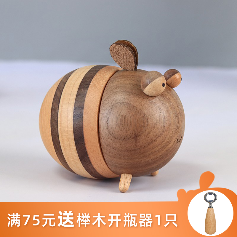 朴色生活实木蜜蜂牙签盒