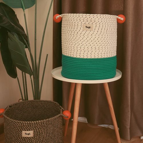 机灵木球拼接色棉线编织筐