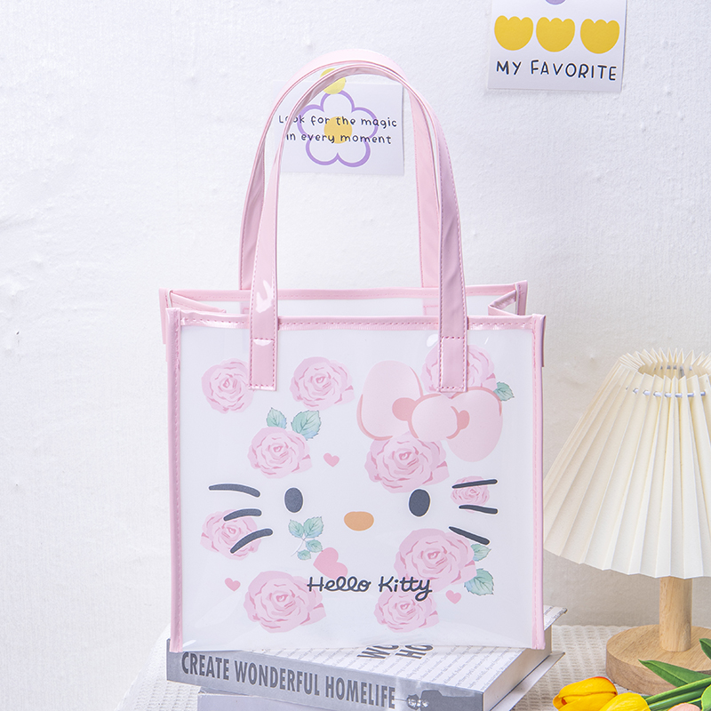 樱花kitty猫透明防水手提袋礼品袋大容量沙滩游泳袋节日伴手礼袋