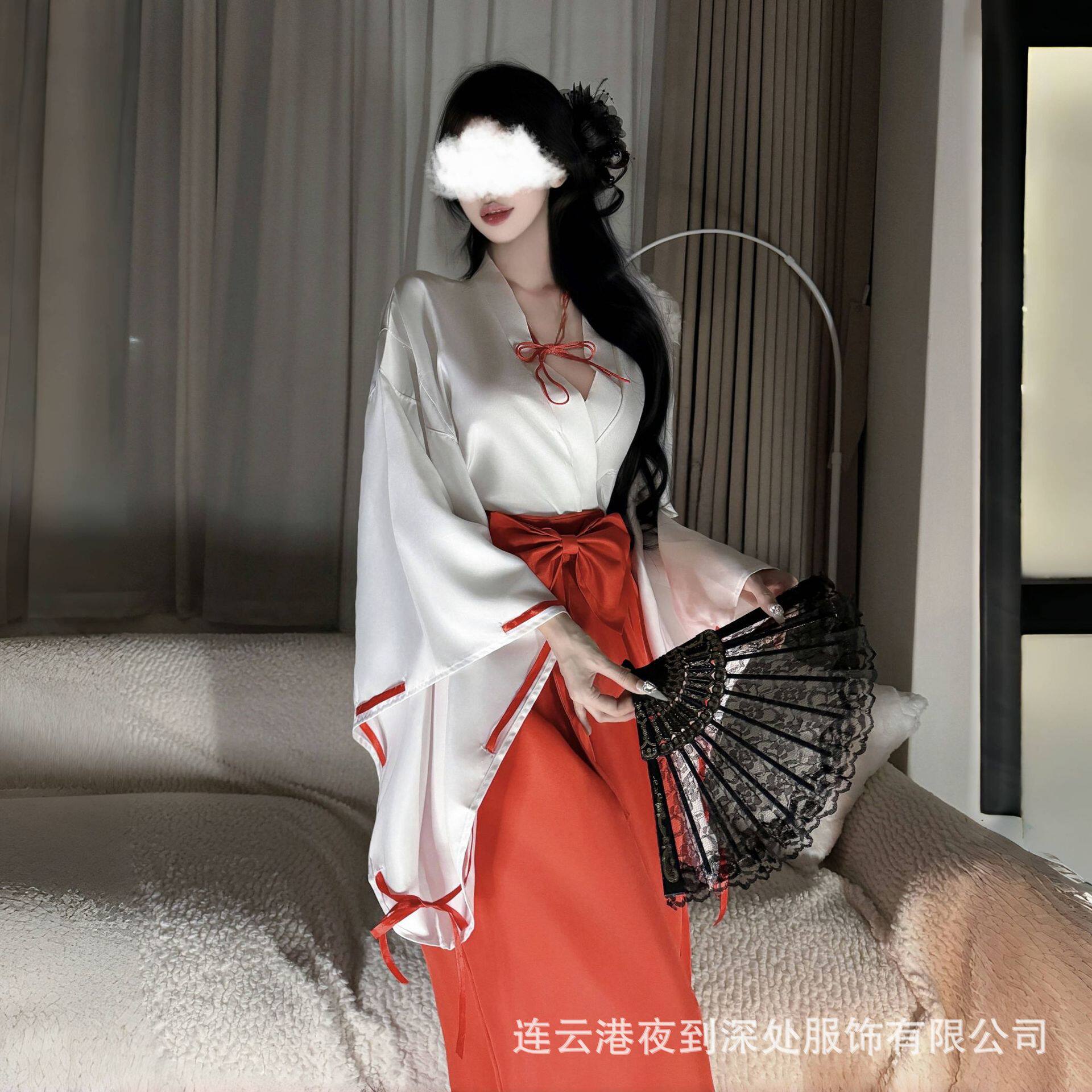 纯欲日系V领蝴蝶结长袖和服浴袍
