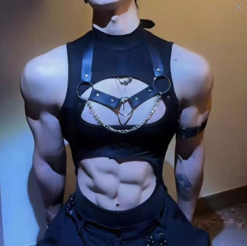 肌肉男皮革绑带1S背带演出舞台款自拍可调跳舞性感连体束缚紧身衣