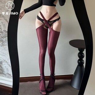 交织~性感交叉可替换分腿油亮连裤丝袜爽滑安克拉红纯欲美腿丝袜