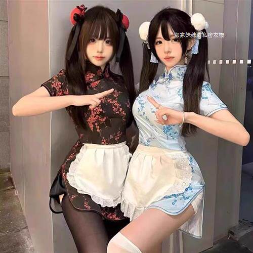 纯欲风中华娘纯欲新中式旗袍日系女仆女佣制服包臀连衣裙短裙子潮