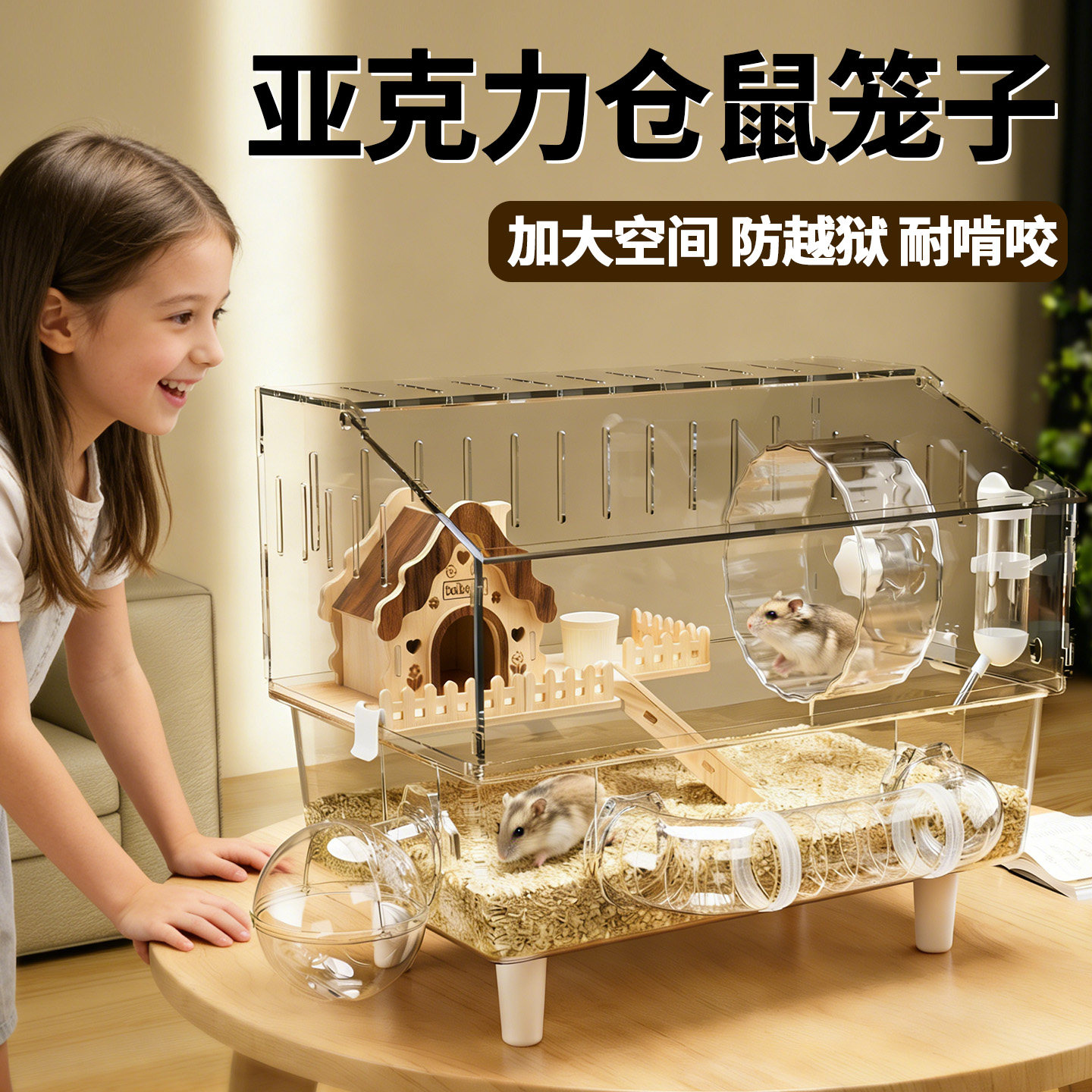 【热卖推荐】仓鼠笼子防啃咬亚克力金丝熊豪华大别墅透明窝专用大