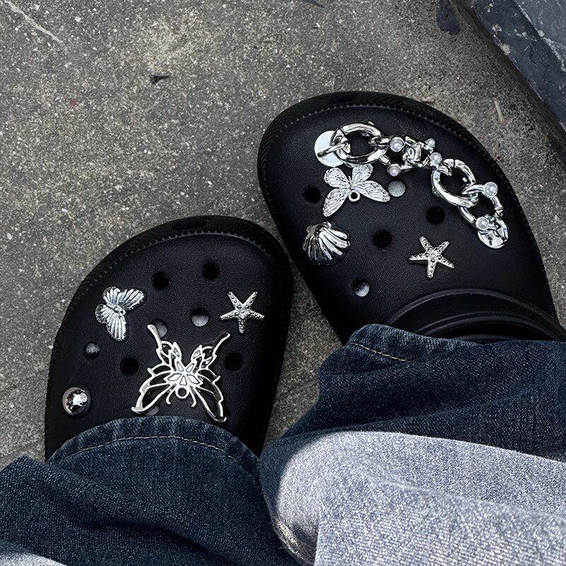 crocs洞洞鞋配饰甜酷星星蝴蝶洞洞diy鞋扣鞋花银色配件立体可拆卸