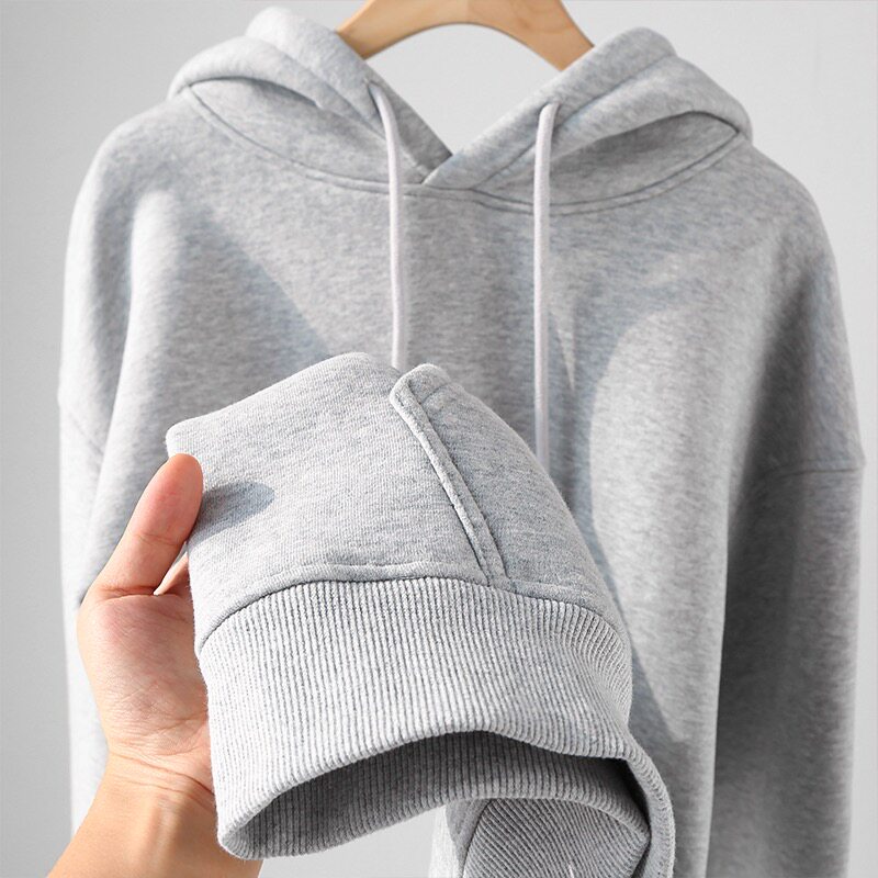浅灰色 500g美式纯色连帽运动衫厚实宽松百搭加绒秋冬男女外套