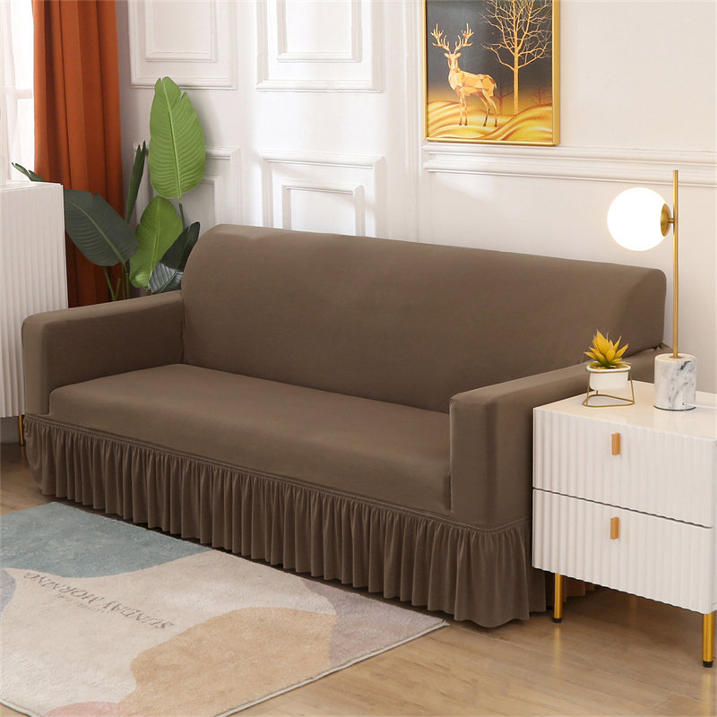 纯色裙摆全包沙发套通用组合沙发罩简约现代四季通用沙发垫巾一体