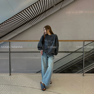 MSKIN6秋冬新款牛仔弯刀裤女高腰显瘦纯棉直筒长裤修身百搭