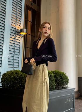 MSKIN6秋季羊毛针织假两件套女V领显瘦百搭休闲层次感气质通勤