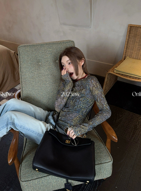 MSKIN6早秋蛇纹打底衫女100%棉显瘦百搭修身舒适时髦上镜款