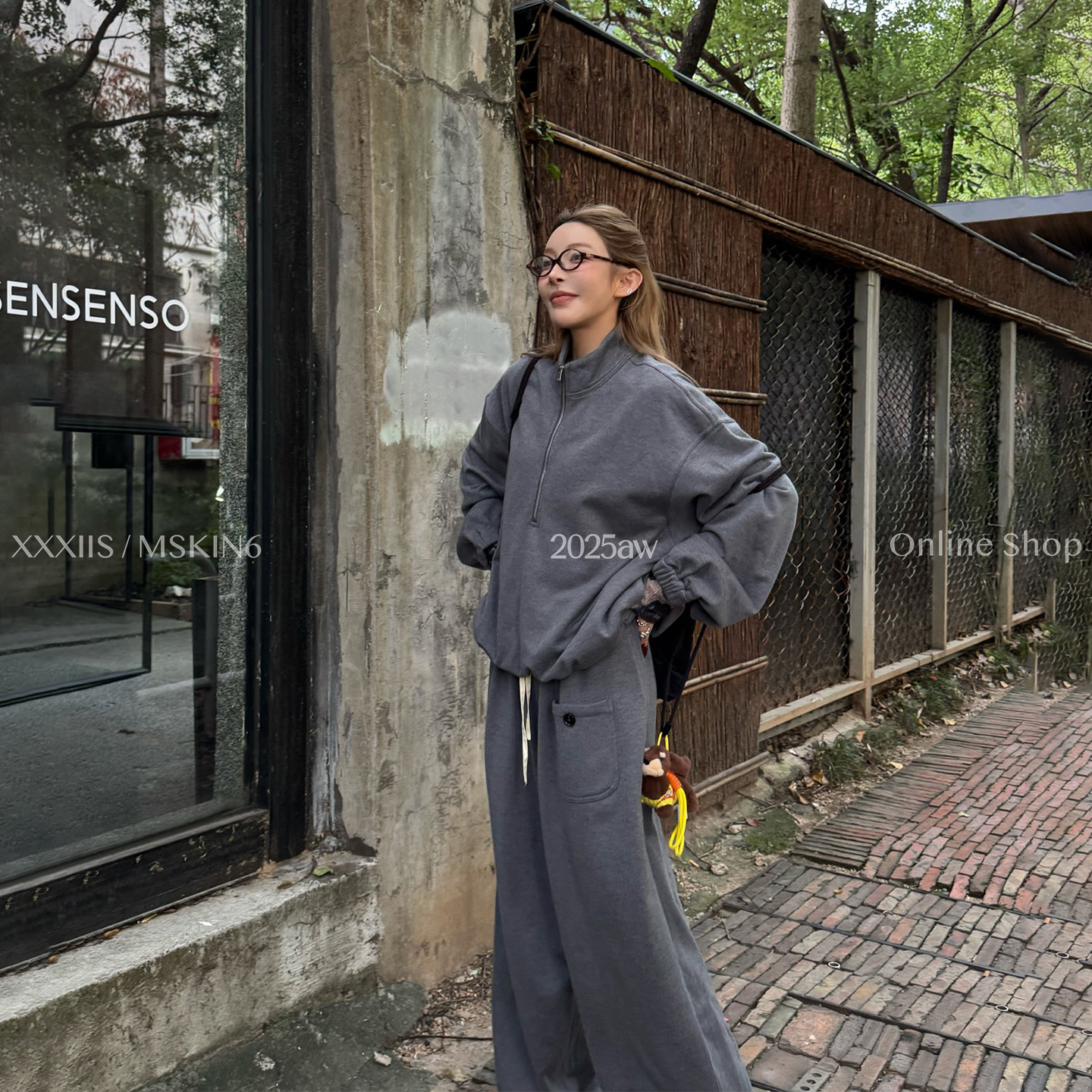 秋冬宽松立领卫衣套装女慵懒风