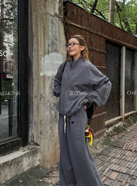 MSKIN6秋冬宽松卫衣套装女慵懒风含羊毛碳灰立领叠穿显瘦实穿懒人