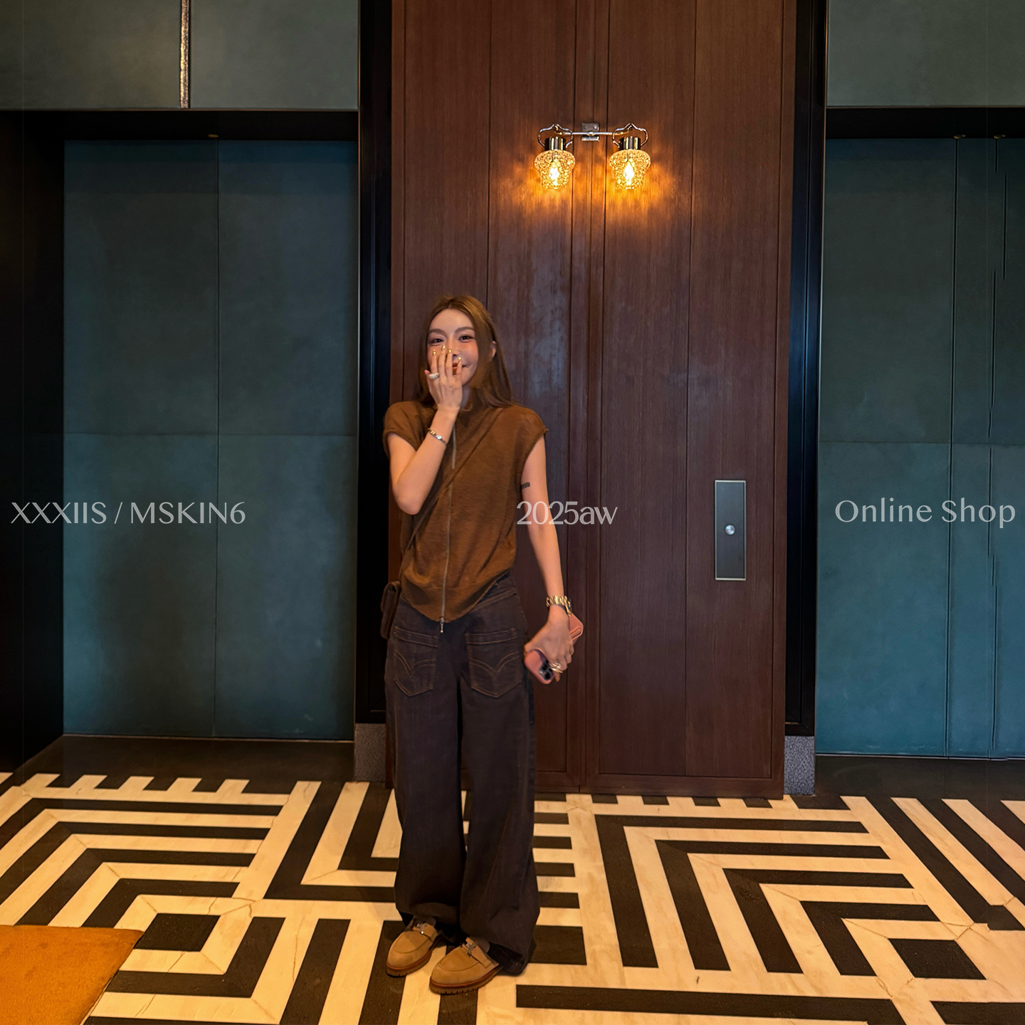 中古风牛仔裤女秋季阔腿反穿高腰