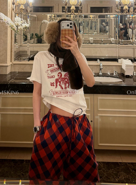 MSKIN6早春新款马年贺岁短袖T恤女红色印花宽松百搭棉质上衣