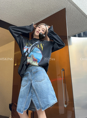 MSKIN6早春新款A字摆搭片牛仔半裙