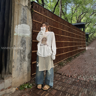 MSKIN6夏季狗狗字母印花长袖T恤女冰感薄款显瘦宽松防晒百搭