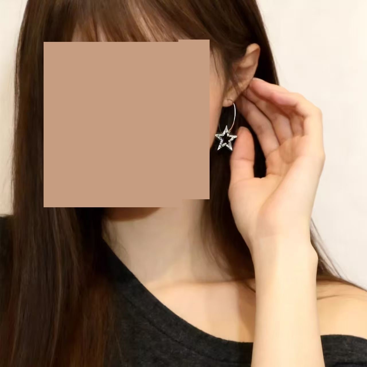 甜酷辣妹锆石五角星素圈圆形环女