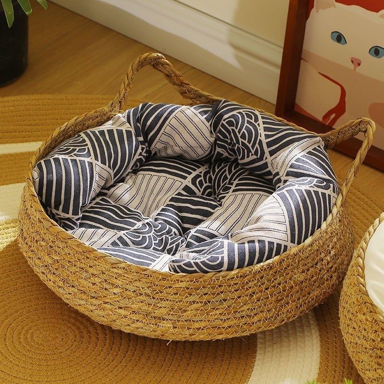 藤编猫窝四季通用猫咪睡觉用垫子夏季猫抓板产夏天凉窝可拆洗草编
