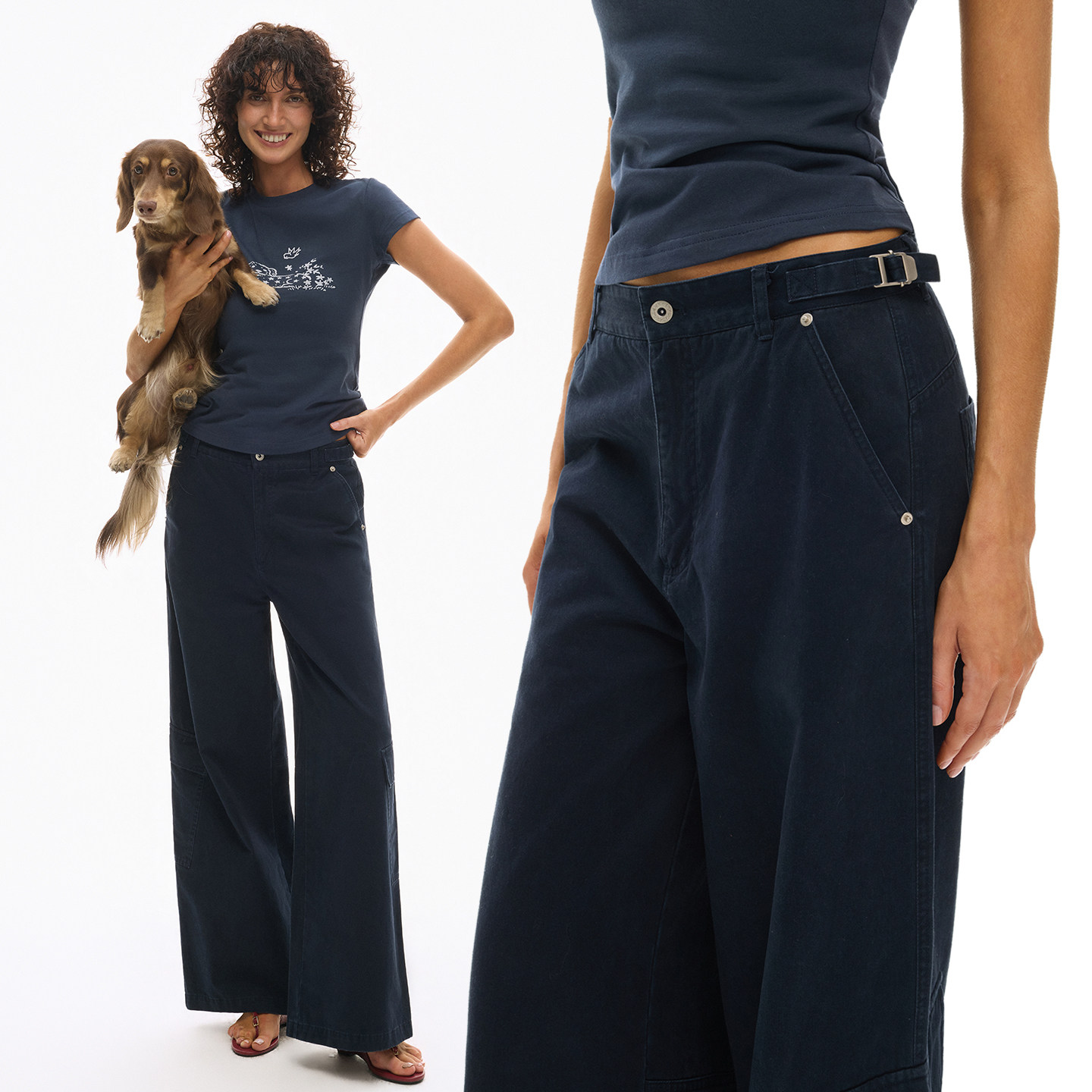 INTERRIS N造型 全棉285g 法工蓝酵素洗可调节腰头工装裤直筒阔腿