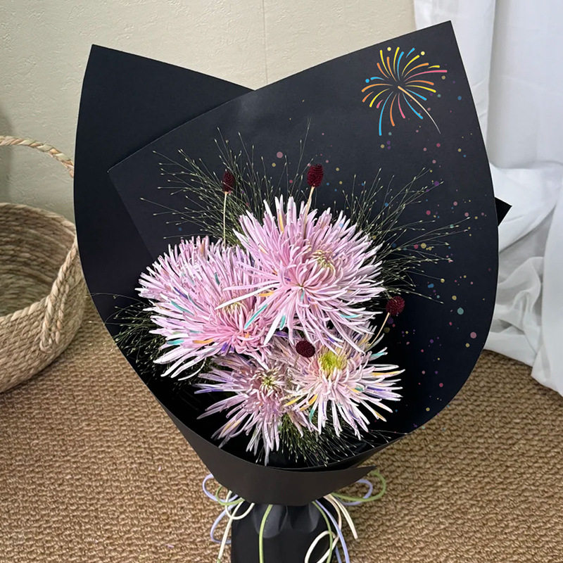 新款烟花造型纸高级感彩色硬挺创意菊花花束跨年花店花艺包装材料