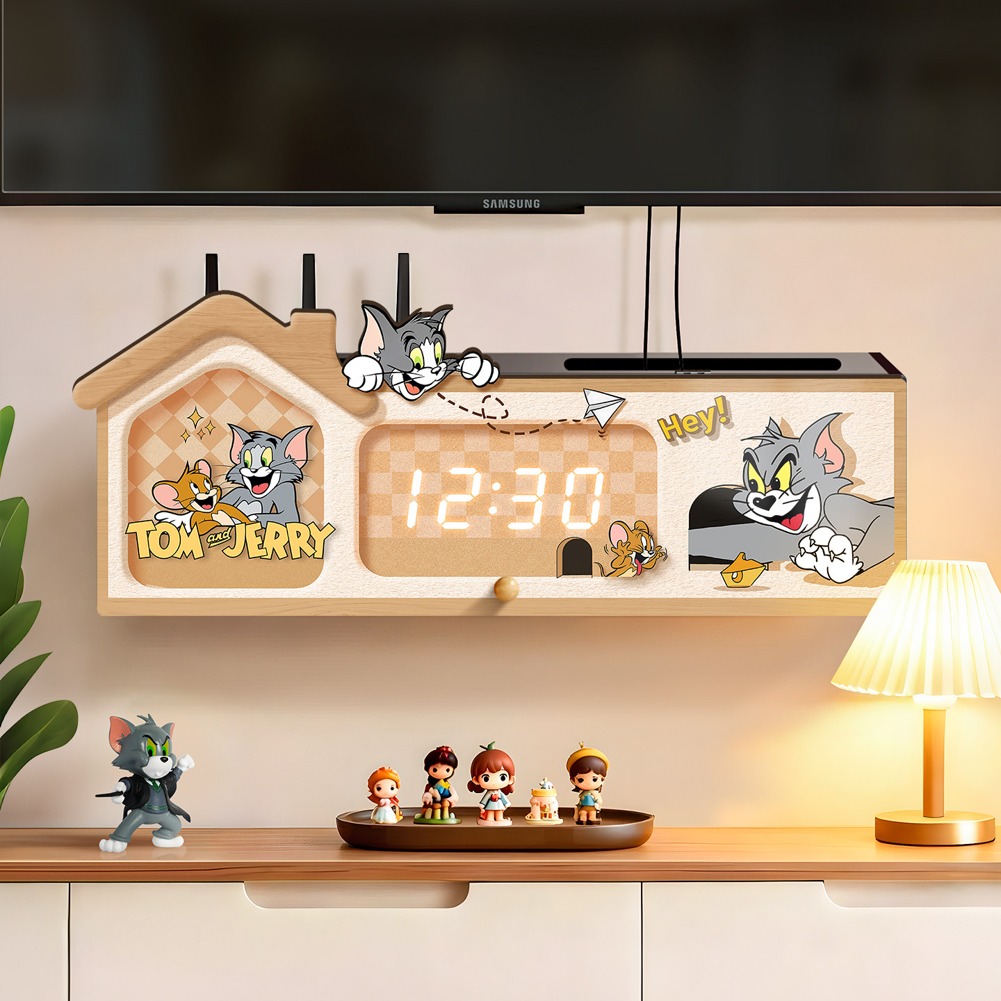 猫和老鼠路由器收纳盒电视柜wifi机顶盒遮挡免打孔插座遮丑神器