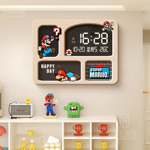 马里奥多巴胺风钟表电表箱装饰画