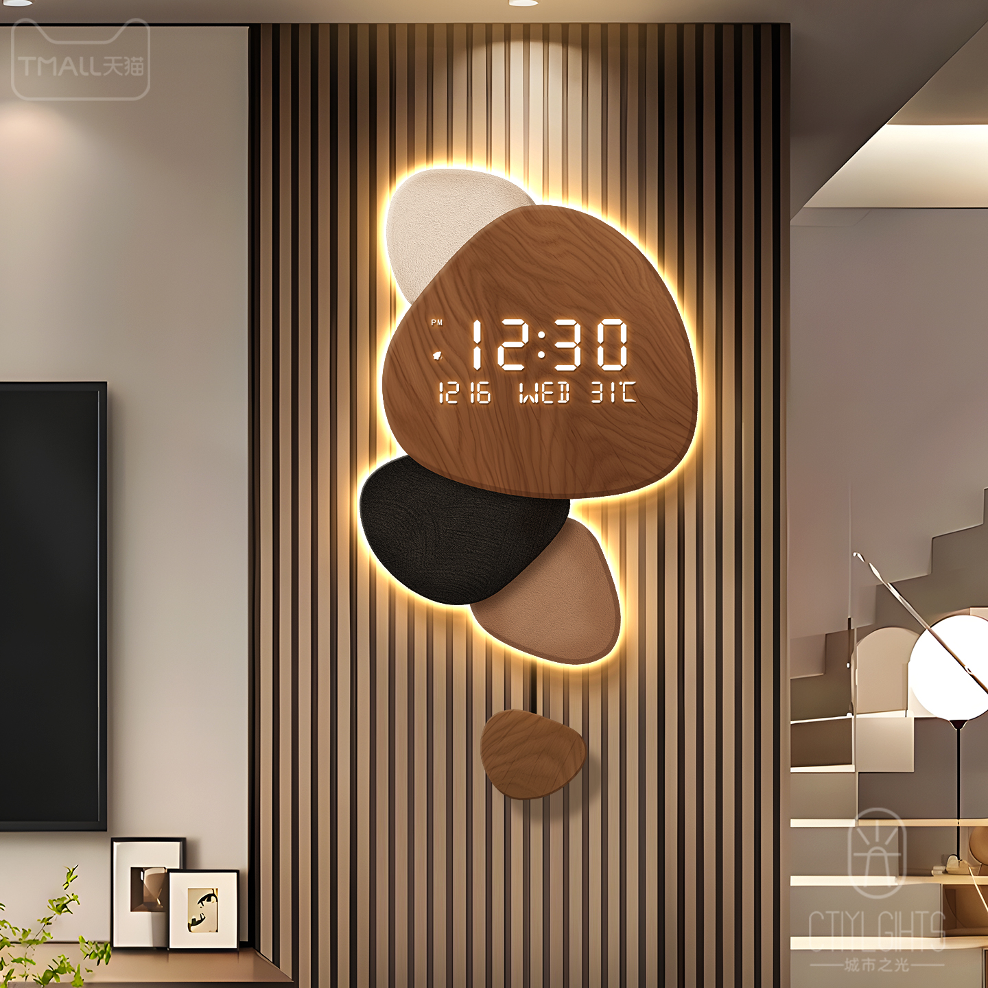 时来转运电子钟表2025新款挂钟装饰画画发光创意客厅覆古高级感时