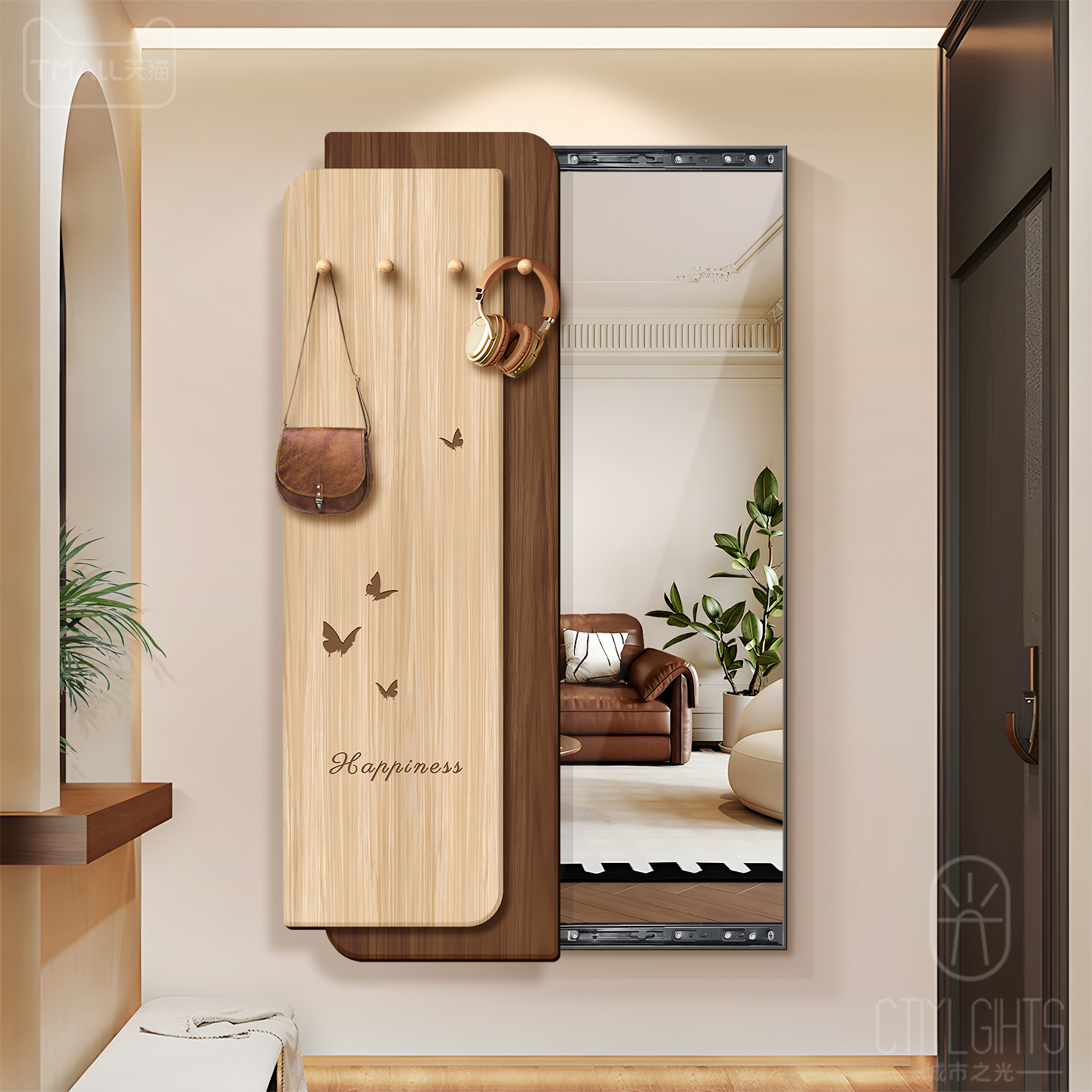 中古风创意隐形推拉全身镜装饰画