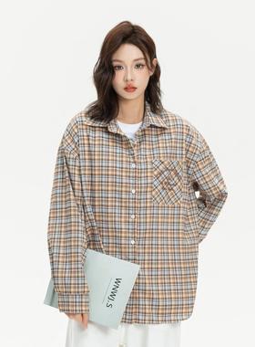 DRINTO新款格纹衬衫宽松情侣百搭外套秋季休闲撞色长袖四季