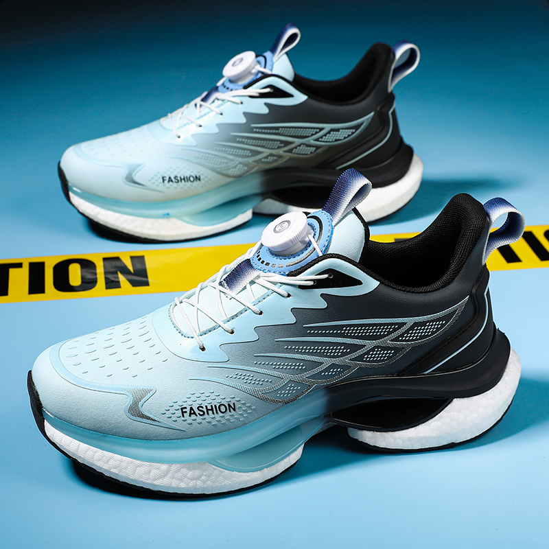 皮面运动鞋男童防水旋转纽扣春季款青少年初中生爆米花减震跑步鞋