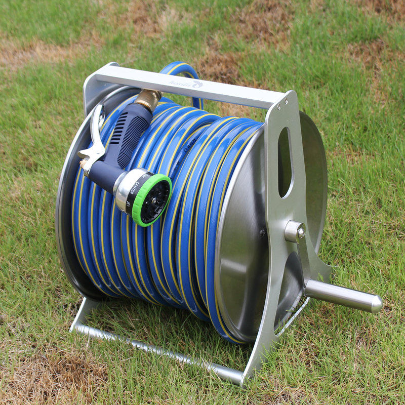 弘晨不锈钢水管车架 金属卷管收纳架 多功能浇花洗车水枪水管套装